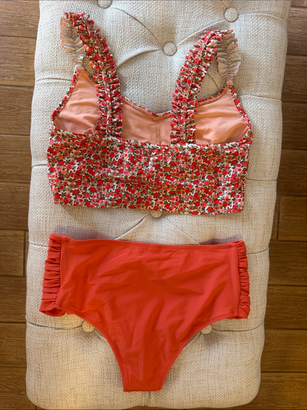 Aerie/Beachsissi Women’s Floral Crop Top & Orange High-Waist Swim Suit Medium - Picture 4 of 8